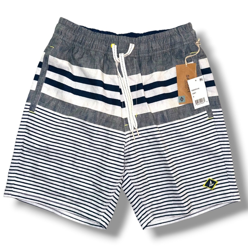 Sperry Mens Striped Swim Trunks Blue White Nautical Board Shorts SM6PH16 S NEW‎